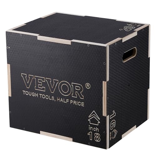 VEVOR Caja pliométrica 3 en 1 Jump Box Culturismo Fitness Crossfit Madera Antideslizante Altura 50/45/40 cm Carga 204 kg para Entrenamiento pliométrico Step-ups Flexiones Sentadillas Gimnasio en casa