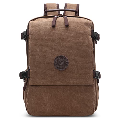 DORRISO Viaje Mochila Hombres Mochila para Portátil Adapta a 15.6 Pulgadas Portátiles Mochila de Negocios Trabajar Viaje Causal Escolar Montañismo Cámping Durable Lona Mochila Marrón