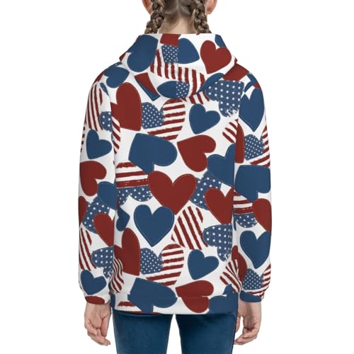 American Flag Heart Symbol Kids Pullover Hoodies Boys Sweatshirts Girls Athletic Clothes with Pocket4