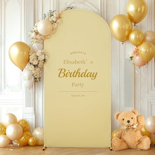 Image of Khaki Arch Backdrop Cover 6.6FT Spandex Fitted Wedding Arch Stand Covers Round Top Chiara Arch Covers Stretchy Backdrop for Birthday Party Ceremony Banquet Decoration