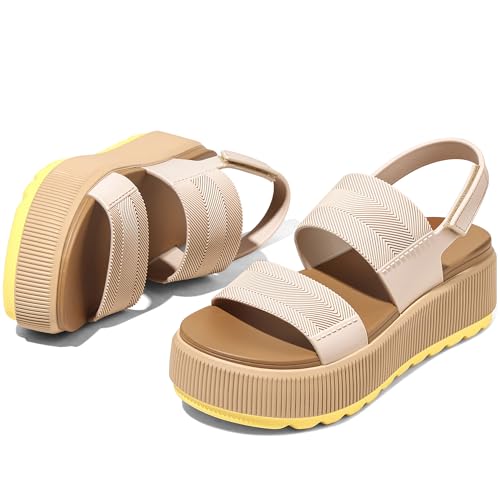 Image of Lovee Cosee Apricot Platform Sandals for Women 2026 Flatform Water Sandals Chunky Wedge Lug Sole Lightweight Comfortable Summer Outfit Beach Vacation Essentials Trendy Shoe Resort Wears Size 9