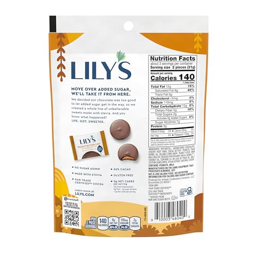 LILY'S Milk Chocolate Style Peanut Butter Cups Bag, 3.2 oz | No Sugar Added Peanut Butter Cups, Stevia Sweetened, Gluten Free Snacks, Kosher, Shareable Bag for Work or Home, 3.2 oz - image 3