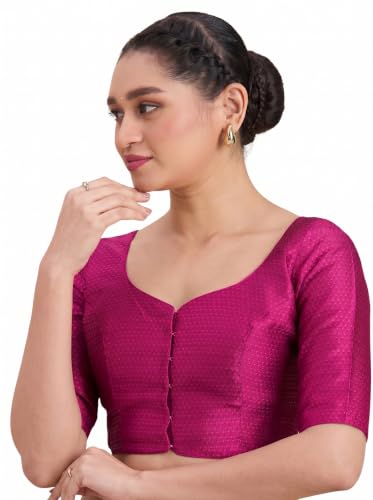 Image of Studio Shringaar Women's Brocade Half Sleeve Bright Readymade Saree Blouse