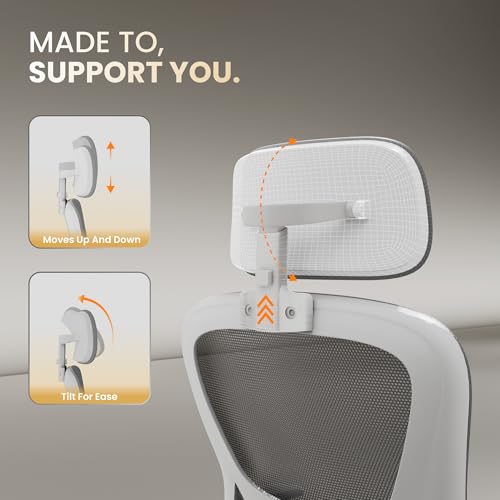 Image of Spark Ergonomic High Back Office Chair with 3D Adjustable Armrest, Adjustable Headrest, Lumbar Support, Revolving Mesh Chair - Home & Office | 3 Years Warranty (White-Grey)