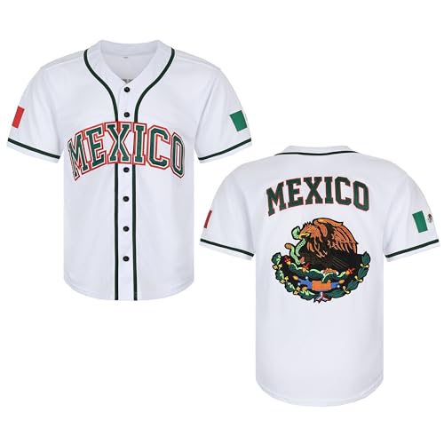 Camiseta de béisbol masculina México Eagle con bordado y bandera mexicana (Blanco Verde, XX-Large) miniatura 1