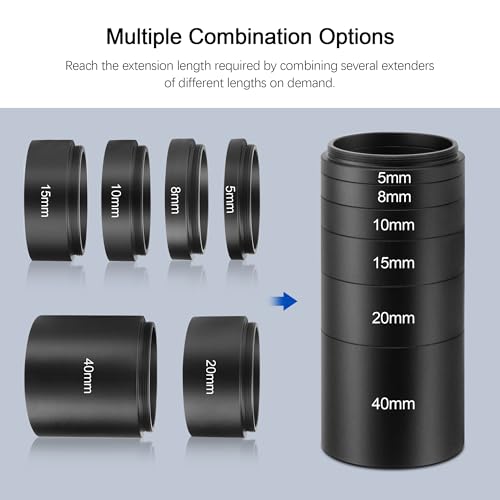 Astromania M42 Extension Tube Kit Telescope with T Thread 5 8 10 15 20 40mm | T2 Extension Tube Metal Construction, Telescope Photo Adapter Astrophotography Accessories, Fit M42 T2 T Ring DSLR/SLR Camera miniatura 5