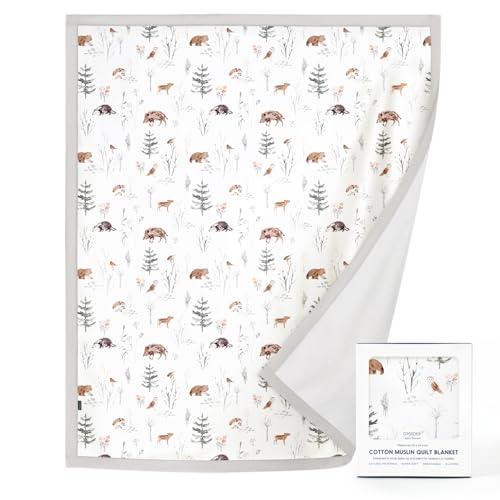 Image of GRSSDER Cotton Muslin Quilt Blanket - Silky Soft and Breathable Kids' Throw Blanket, Oversized Muslin Blankets for Newborns, Toddlers & Kids, 6 Layers Reversible Design for All Seasons, 55 inch x 69 inch