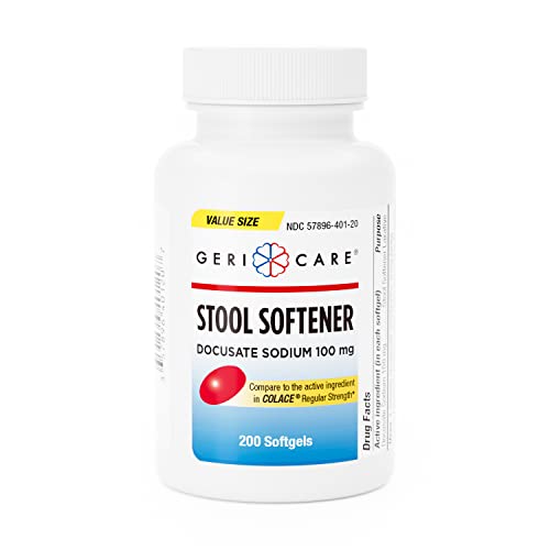 Image of GeriCare Docusate Sodium Stool Softener - 100mg Gentle Stimulant Laxative Softgels for Men & Women- Constipation Relief - Adults Daily Bowel Movement Laxative, 200 Count
