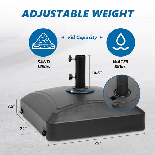 Simple Deluxe 125lb Capacity Fillable Mobile Patio Umbrella Base with 4 Locks, 2 Knobs, Black-Wheels