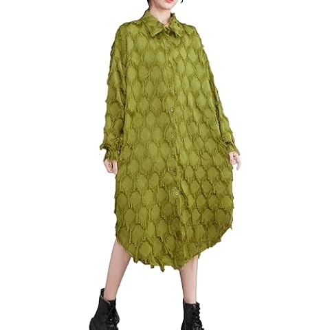 ellazhu Women's Long Sleeve Funky Color Block Lapel Button Down Shirt Dress GZ126 Green Cover