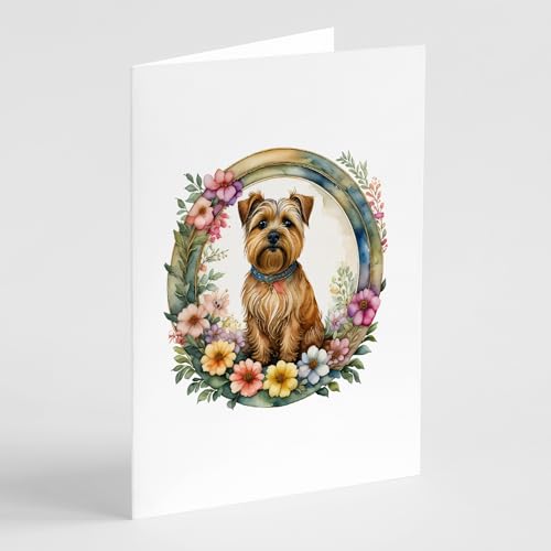 Caroline's Treasures Norfolk Terrier and Flowers Greeting Cards and Envelopes Pack of 8 Blank Cards with Envelopes Whimsical A7 Size 5x7 Blank Greeting Cards