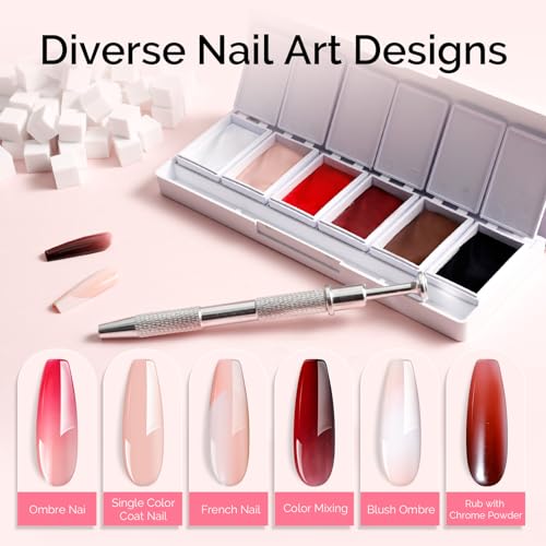 Image of MelodySusie Gradient Painting Gel, 6 Colors Autumn Winter Ombre Gel Polish with 100 Sponges&Metal Grabber Set for Aura Nails, French Manicure, No Wipe, Soak Off UV, DIY Nail Art Palette Caramel Brown