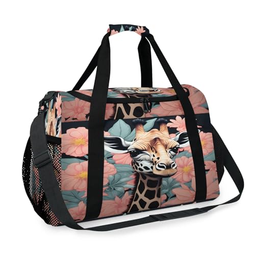 Flower Giraffe Travel Duffle Bag - Waterproof weekend luggage bag, men's sports and fitness bag, delivery hospital storage bag, overnight luggage bag with pull rod cover