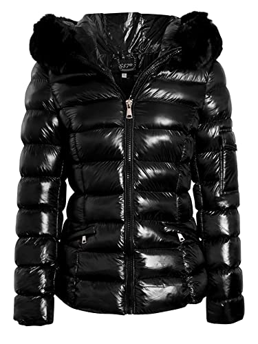 SS7 Damen Glänzende wattierte Winterjacke mit Webpelz
