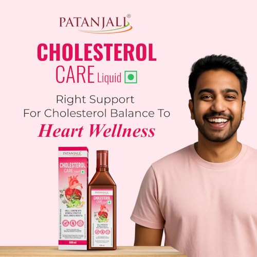 Image of Patanjali Cholesterol Care Liquid | Heart Health Supplement with Amla, L-Carnitine & Garlic | Plant-Based & Vegetarian | 500ml (Pack of 2)