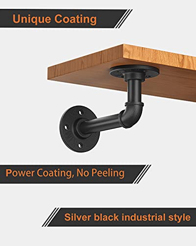 Luckin Pipe Shelf Brackets For Diy 8 10 12 14 Inch Floating Shelves, Industrial Iron Pipe Bracket, Heavy Duty Metal Shelving Brackets, Black, 6-Pack #TOP2