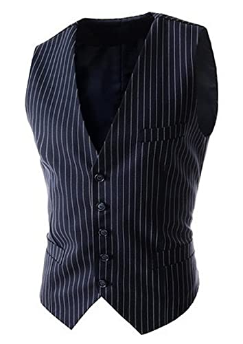 Mens Suit Vest Formal Casual Slim Fit Business Jacket Vest Stripe Single Breasted Waistcoat2
