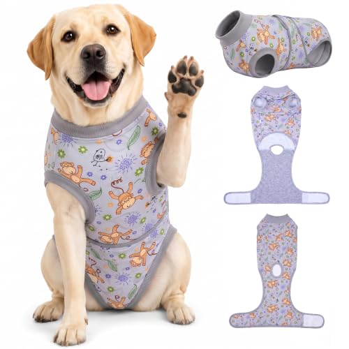 Image of PetWarm Recovery Suit for Dogs, Dog Surgical Recovery Suit Female and Male, Dog Onesie for Surgery, Anti-Licking Dog Surgery Recovery Suit, Monkey Pattern, Grey, 2XL