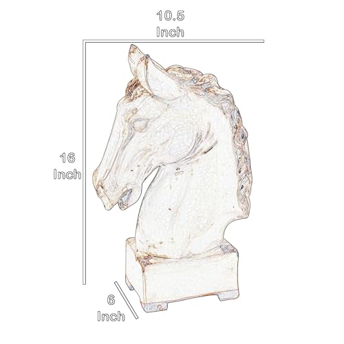Décoration de Bureau Tête de Cheval Céramique | Objet Décoratif Grand Format Beige - 3