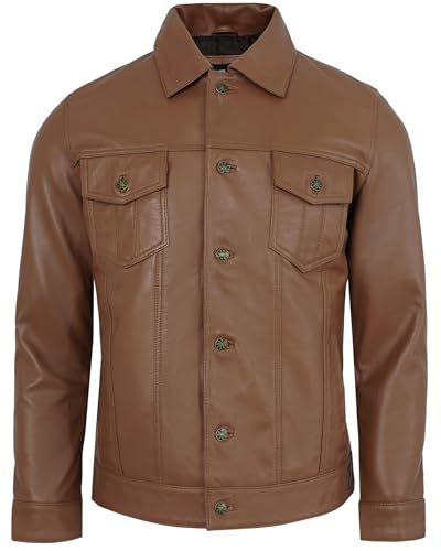 Image of Mens Leather Jackets - Real Lambskin Trucker Style Vintage Leather Jacket Men