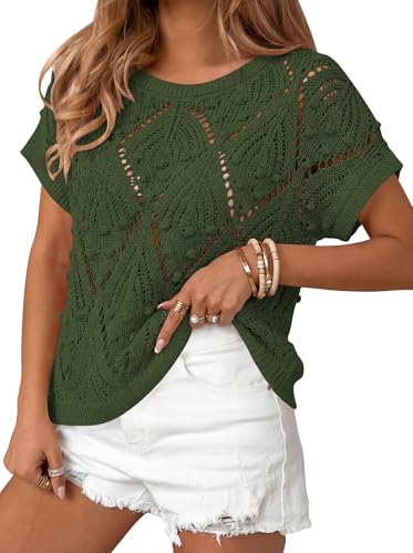 Image of Cakulo Womens Summer Crochet Boho Crop Tops Short Sleeve Lightweight Knit Sweater 2026 Beach Vacation Cruise Resort Wear