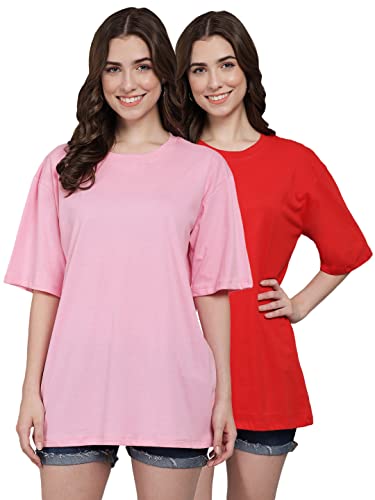 Image of FUNDAY FASHION Women Cotton Half Sleeve Printed Oversized Relaxed Fit T-Shirts /Girls (Pack Of 2)