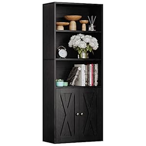 IRONCK Industrial Bookshelves and Bookcases with Doors 11.8 in Depth Floor Standing 5 Shelf Display Storage Shelves Bookcase Home Decor Furniture for Home, Office, Living Room, Bedroom