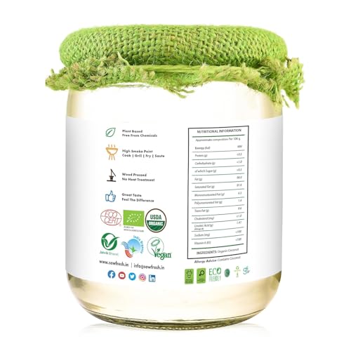 Image of Sow Fresh All Natural Extra Virgin Coconut Oil - 500ml Organic Cold Pressed Virgin Vegan Coconut Oil for Cooking, Hair & Skin Care and Oil Pulling - No Preservatives & No Sugar