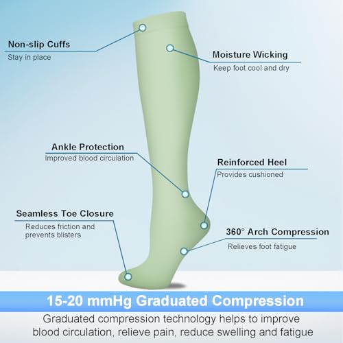 8 Pares Calcetines de Compresión (15-20 mmhg) Hombres Mujeres Soporte Medias Compresión para Atletismo Running Enfermeras Viajes Vuelo Varices - imagen 2