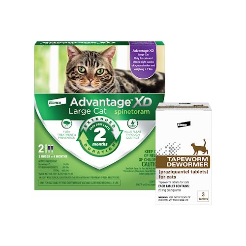 Elanco Tapeworm Dewormer For Cats And Advantage Xd Long-Lasting Flea Prevention & Treatment For Large Cats | 3-Count + 2-Topical Doses, 4-Months Coverage #TOP27