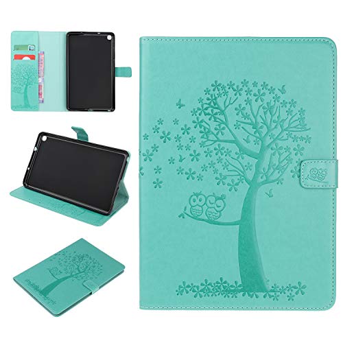 Yobby Kompatibel mit Samsung Galaxy Tab A 8 (2019) SM-P200/P205 Hülle,Dünn Leder Tasche Eule Baum Muster,Flip Magnetisch Ständer Schutzhülle-Hellgrün Cover