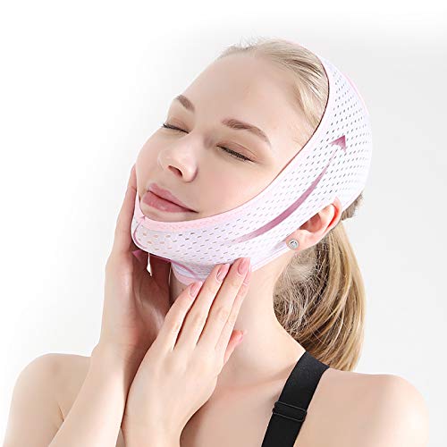 Facial Slimming Strap, Double Chin Reducer Summer Breathable Ultra-thin V Line Up Contour Lifting Chin Strap Adjustable Sleeping Face Lift Belt Neck Bandage for Women Lifting Firming Skin (White)