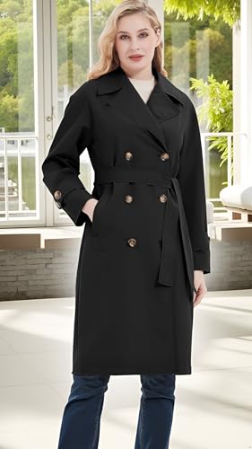 RISISSIDA Women Trench Coats Loose Fit, Double Breasted Spring Fall Water Resistant Thin Long Jacket Belted Overcoat3