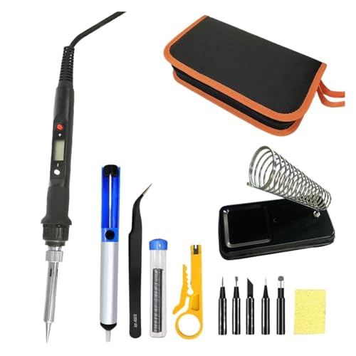 はんだごて セット 80W デジタル電気はんだごてセットキット 溶接ごてステーション はんだペースト フラックス チップ スタンド ツールバッグ付き DIYや修理に多目的に使える(80W black set2)