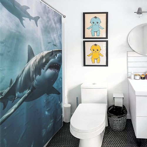 Rideau de douche requin en tissu polyester imperméable lavable 152x183cm