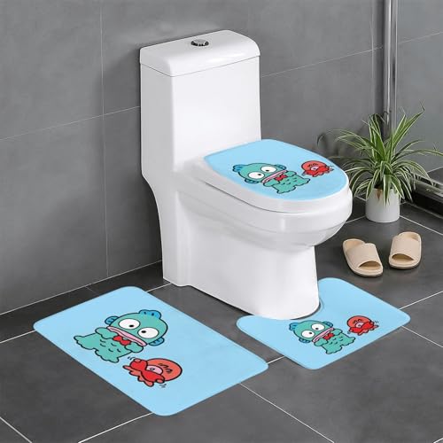 ハンギョドン かわいい アニメ 3点セット バスマット トイレマット 便座カバー フタカバー 滑り止め 吸水 人気 漫画 足ふきマット 暖房 ふんわり 洗える 抗菌 防臭