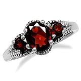 Silvershake 1.31ct. 3 Stone Natural Red Garnet 925 Sterling Silver Ring Size 7