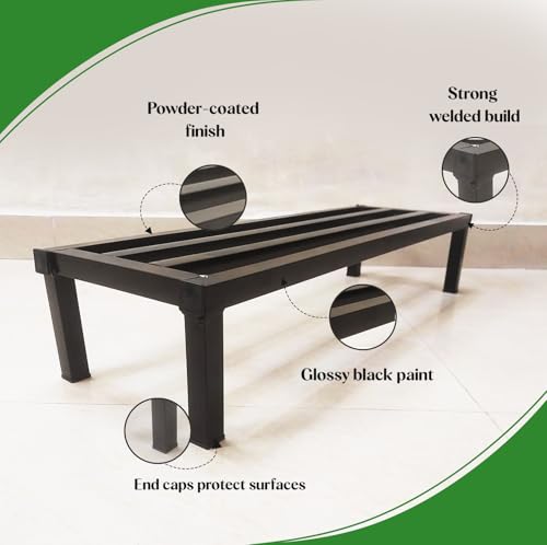 Image of AKURA, Single Step Delight Compact Metal Gardening Stand /Planter Stand for Indoor and Outdoor Plant Pots (Size: W-60cm x D-20 cm x 12 cm ; Colour : Black) Set of 4