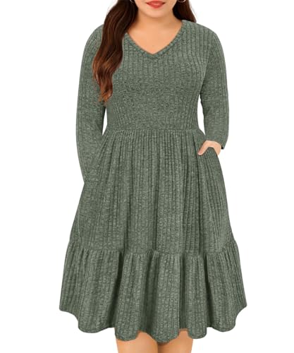 Image of RITERA Plus Size Dresses for Curvy Women Summer Spring Womens Dress V Neck Short Sleeve Casual Dress with Pockets XL-5XL
