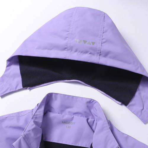 Image of MGEOY Boys Girls Rain Jacket Lightweight Waterproof Hooded Fleece Lined Raincoat Windbreakers for Kids