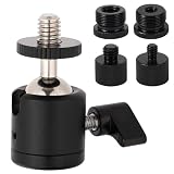 Penitue Ball and Socket Head Microphone Adapter Kit, Includes 1 Ball and Socket Head & 4 Adapters 360° Horizontal Rotation 3/8' to 5/8' & 1/4' Thread Converters for Camera Tripod Fill Light