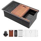 Sarlai 33 Matte Black Undermount Kitchen Sink Workstation - 33x19 Inch Kitchen Sinks with Ledge NANO-Tech Round Corner 16 Gauge Stainless Steel Single Bowl Sink Basin