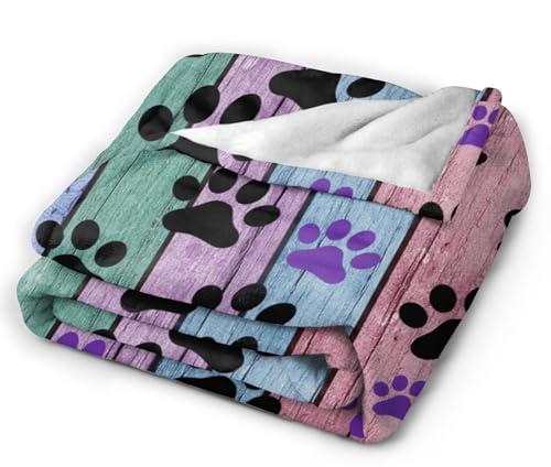HGOD DESIGNS Dog Paw Throw Blanket Rustic Rainbow Woodgrain Black and Purple Dog Paw Soft Blankets and Throws 100x130cm Caring for Women Men - Image 4