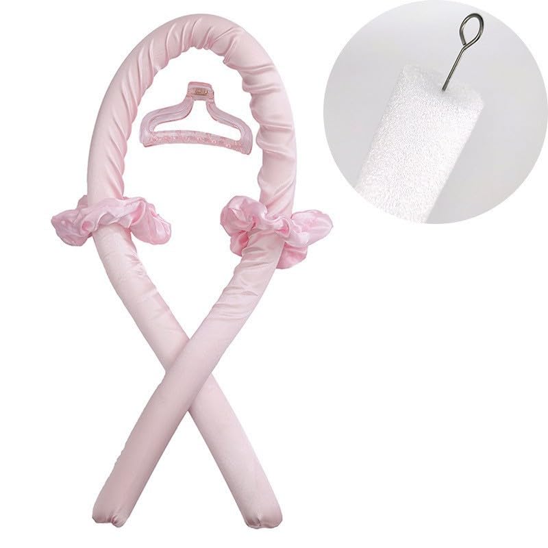 No Heat Curlers for Long Hair Overnight – 4PCS Soft Foam Hair Rollers Set, Lazy Sleep-In Curling Rods for Big Waves, Heatless Curling Tools with Pink Rubber Cover – Comfortable, Damage-Free Styling