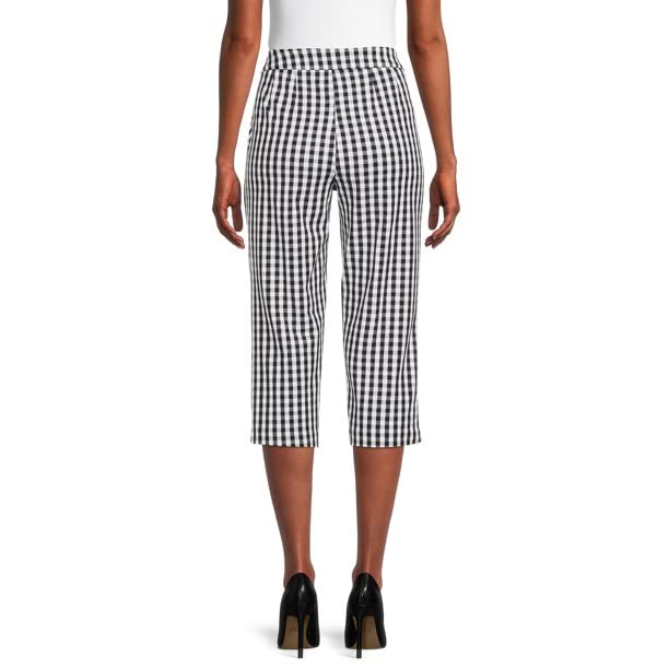 TT Women's Mid Rise Woven Capri Pants Black Gingham Check 163