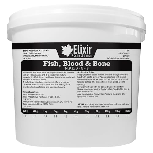 Elixir Gardens Fish, Blood and Bone Organic-Based Fertiliser | 10kg Bucket | Treats over 140gsm