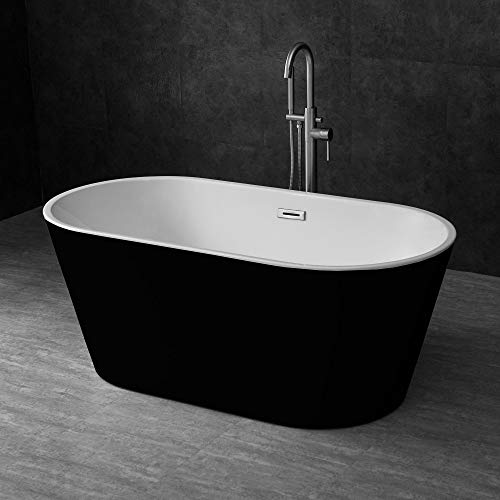 Woodbridge B-1814 59" Acrylic Freestanding Bathtub Contemporary Soaking Tub With Brushed Nickel Overflow And Drain Bta1814-B,Black #TOP5