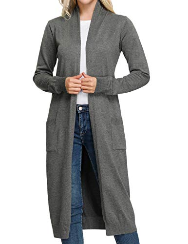 Womens Casual Long Sleeve Split Open Cardigan Knit Long Cardigan Sweaters with Pockets(2XL,Dark Grey)