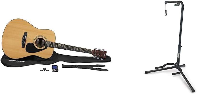 YAMAHAGigMaker Deluxe Acoustic Guitar Package with FD01S Guitar, Gig Bag, Tuner, Strap and Picks + On-Stage XCG4 Black Tripod Guitar Stand