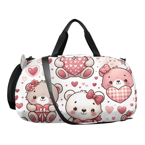 Duffle Bag Kids Gym Bag with Shoes Compartment & Wet Separation Overnight Travel Duffel Bag Pink Bear for Girl Boy2